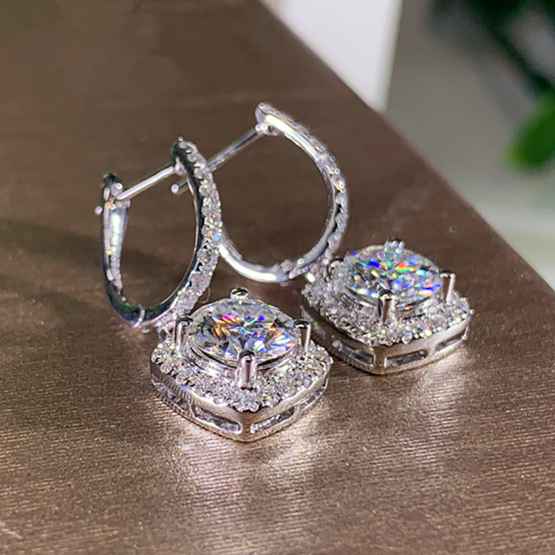 Minimalist Square Hoop Earrings with Round Diamonds