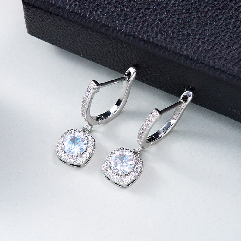 Minimalist Square Hoop Earrings with Round Diamonds