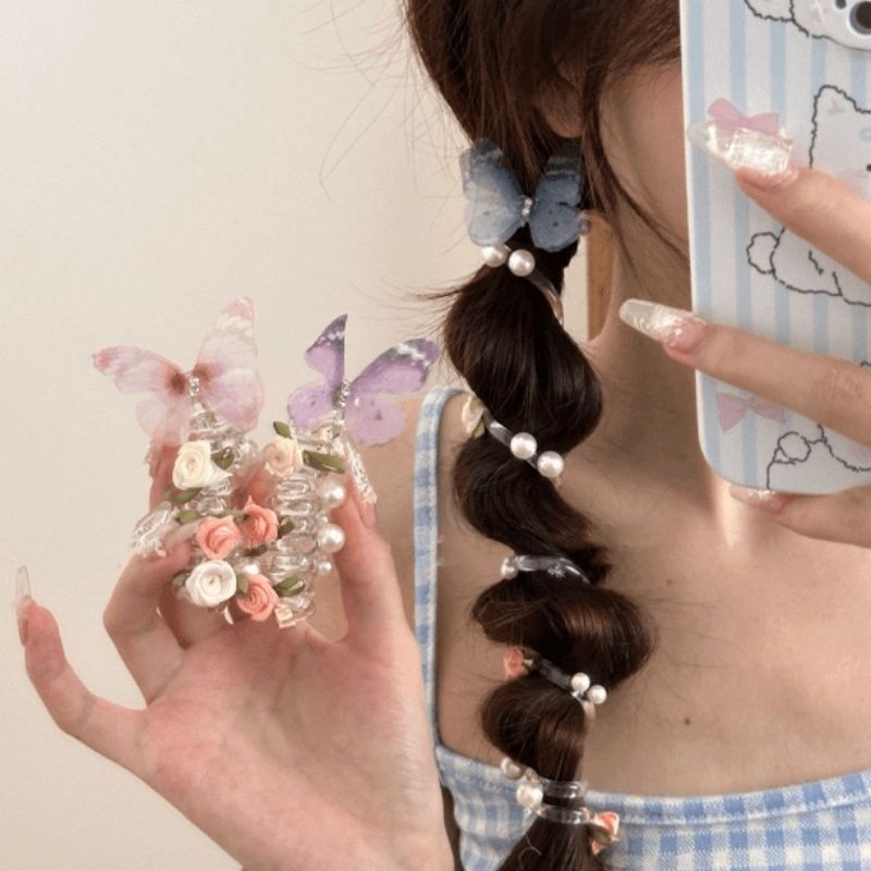 Sweet Butterfly Rose Hair Tie – Ponytail Holder & Hair Accessory