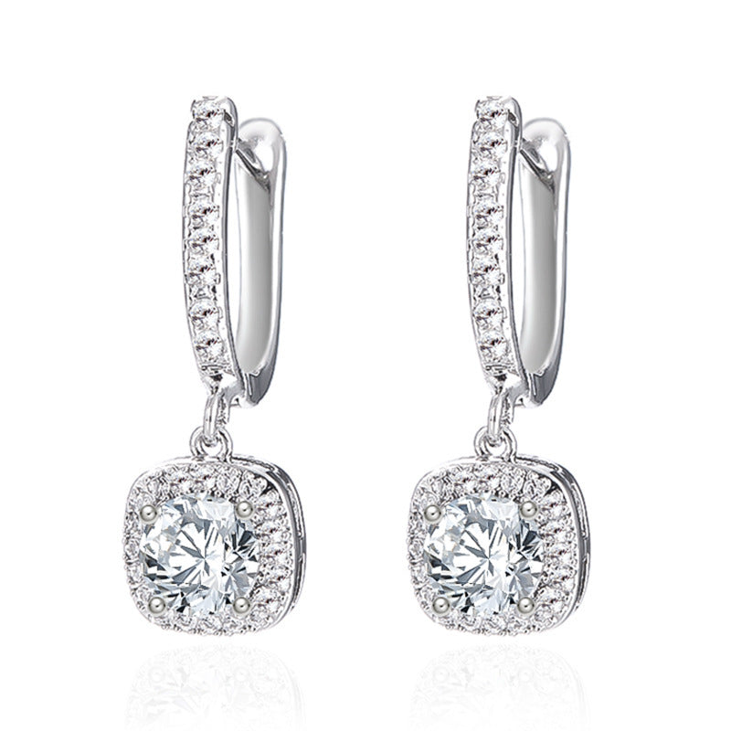 Minimalist Square Hoop Earrings with Round Diamonds