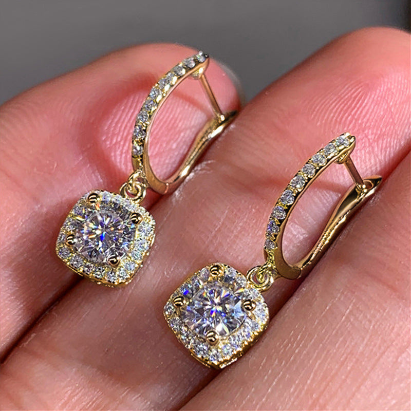 Minimalist Square Hoop Earrings with Round Diamonds
