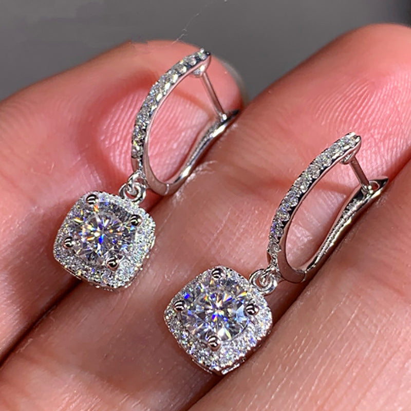 Minimalist Square Hoop Earrings with Round Diamonds