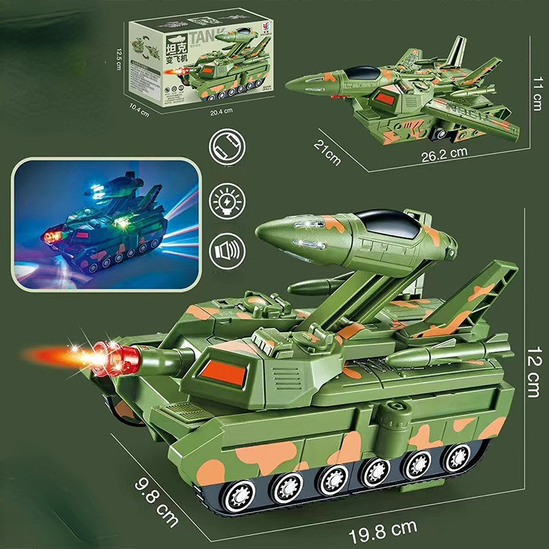 Electric Universal Traveling Car Fighter Transformation Tank-Lighting Music (Battery not included)