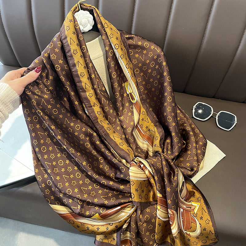 Chic Summer Sunblock Scarf – Silk-like Satin Long Wrap for Women