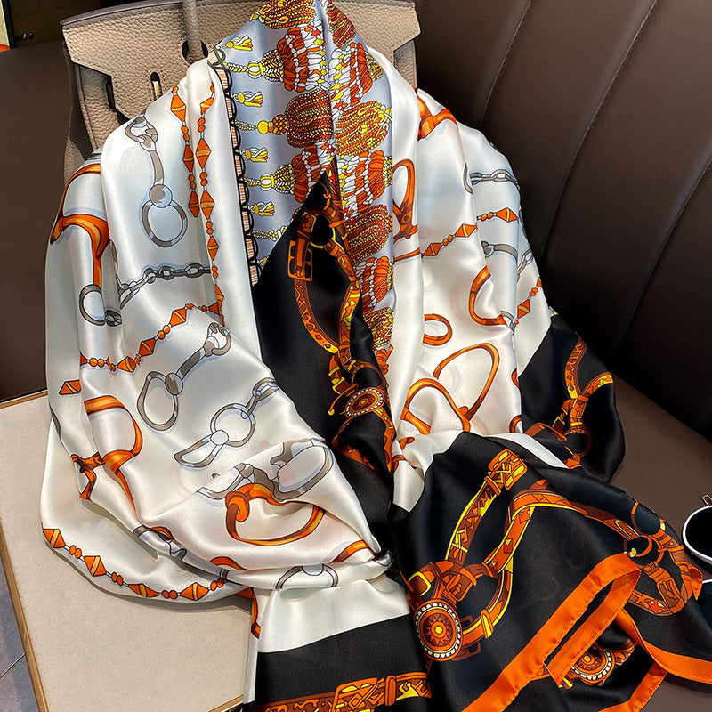 Chic Summer Sunblock Scarf – Silk-like Satin Long Wrap for Women