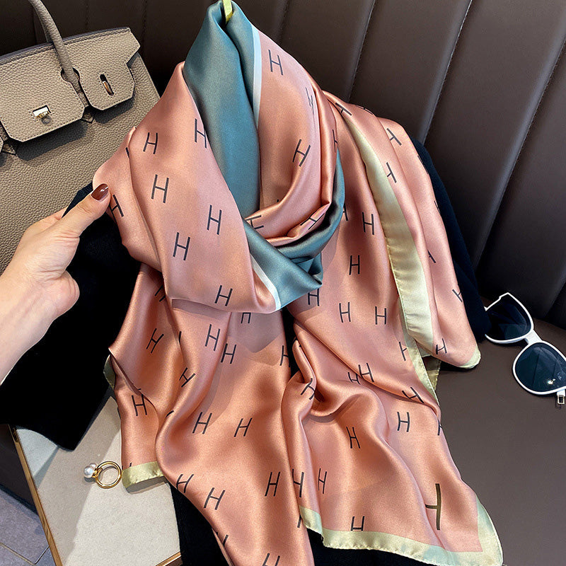 Chic Summer Sunblock Scarf – Silk-like Satin Long Wrap for Women