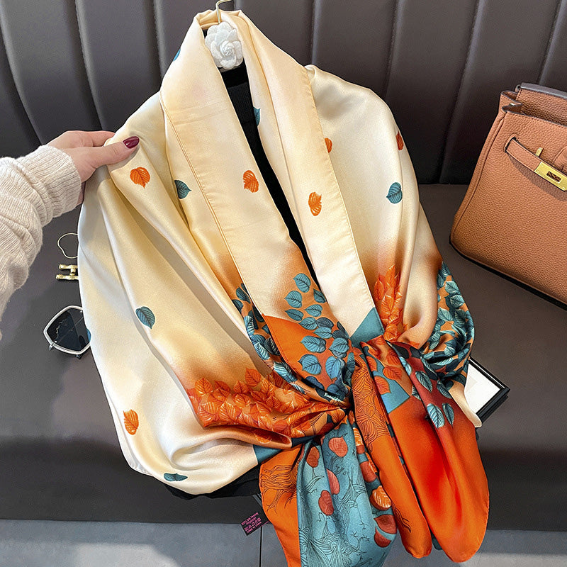 Chic Summer Sunblock Scarf – Silk-like Satin Long Wrap for Women
