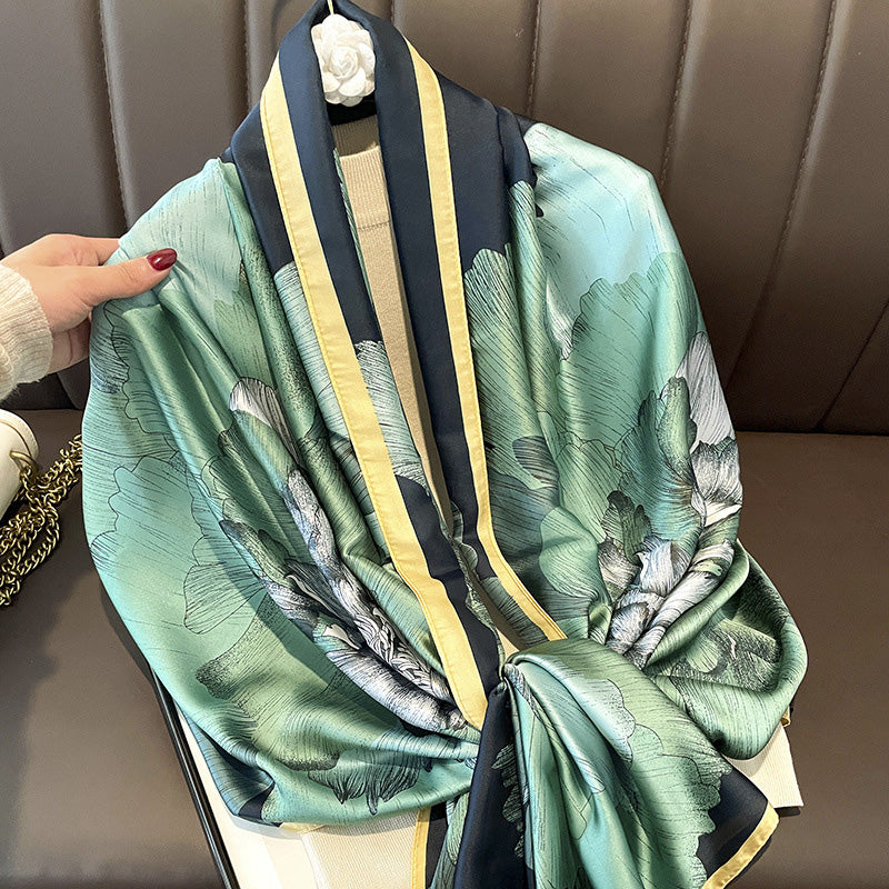 Chic Summer Sunblock Scarf – Silk-like Satin Long Wrap for Women
