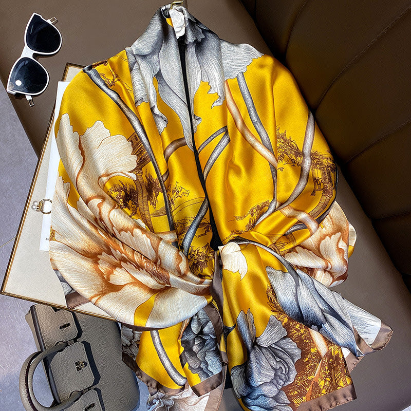 Chic Summer Sunblock Scarf – Silk-like Satin Long Wrap for Women