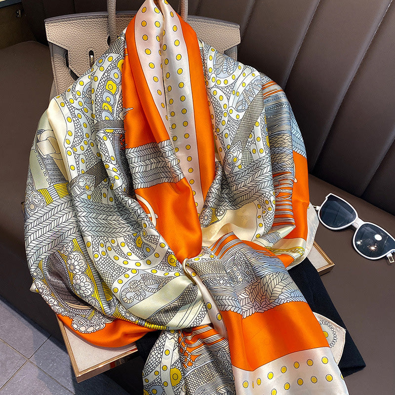 Chic Summer Sunblock Scarf – Silk-like Satin Long Wrap for Women