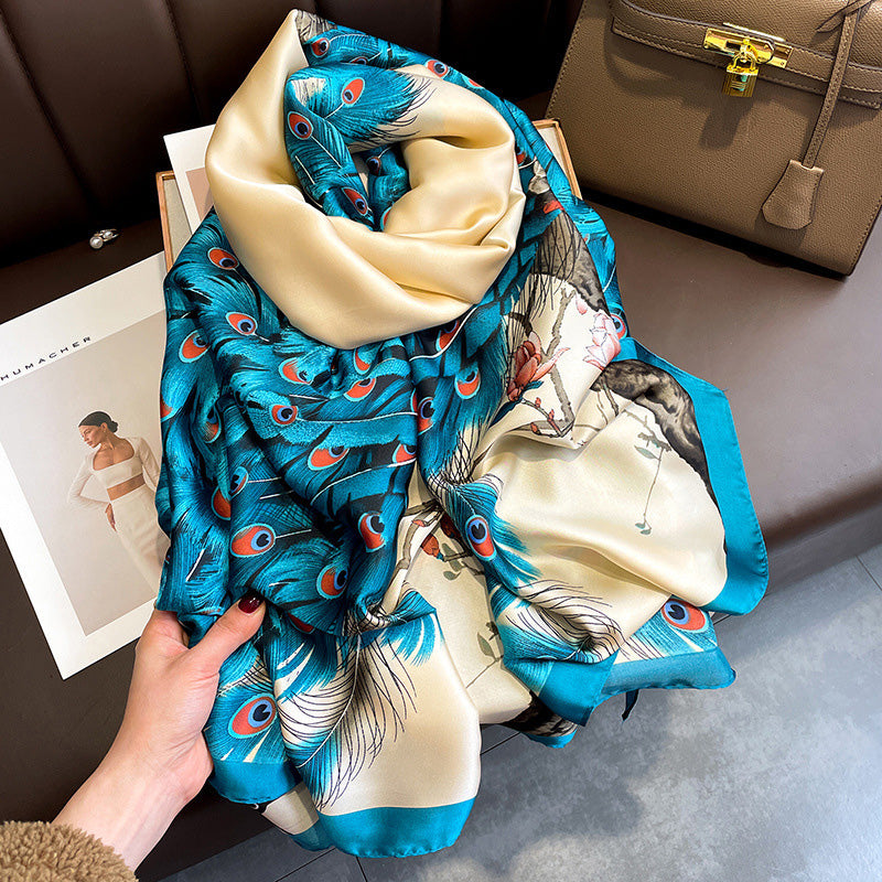 Chic Summer Sunblock Scarf – Silk-like Satin Long Wrap for Women