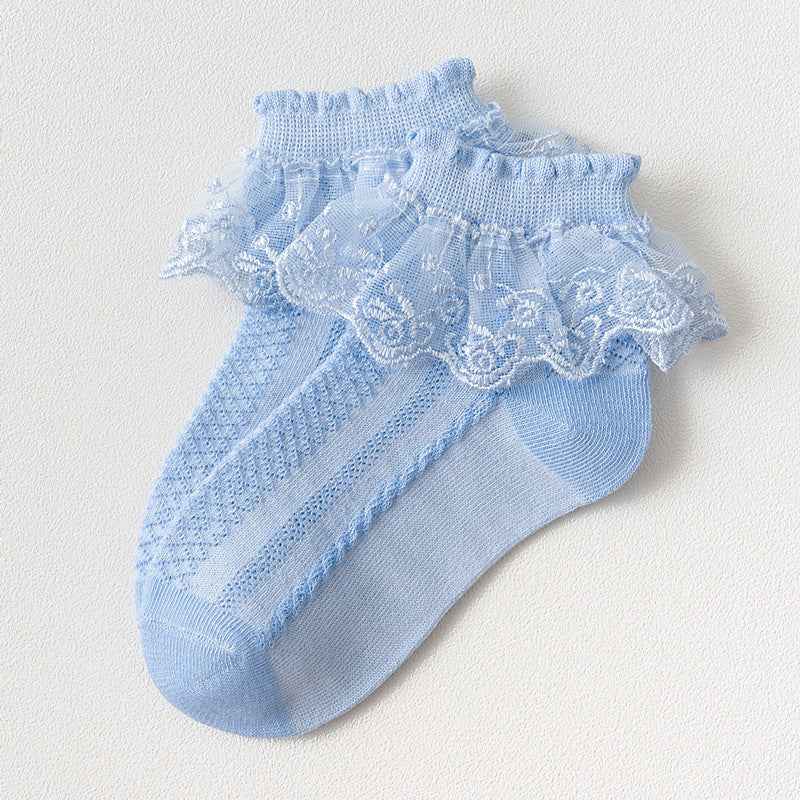 Girls' Lace Trim Princess Socks – Cotton Mesh Breathable Socks for Kids