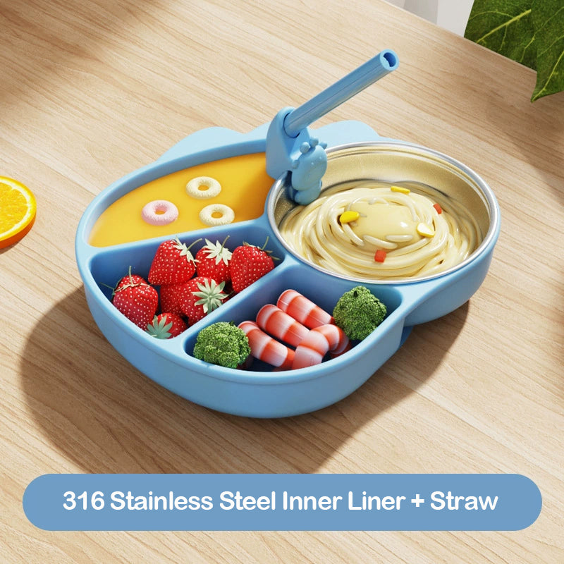 Kids Silicone Divided Cartoon Plate Baby Suction Tableware Non-Slip Feeding Dish