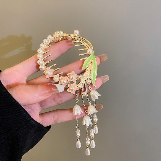 Diamond and Pearl Inlaid Hair Clutch, Elegant Updo Hair Accessory
