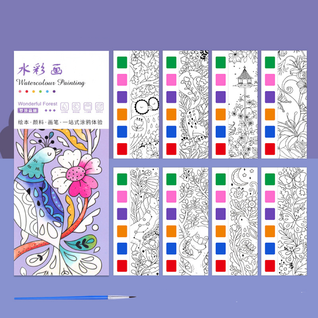 Watercolor Coloring Bookmarks for Kids, Drawing and Coloring