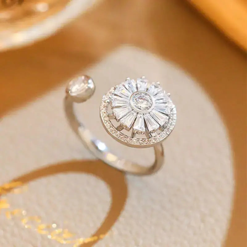 Elegant Adjustable Open Rotating Synthetic Zirconia Ring