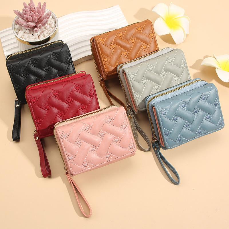 Women's embroidered heart Leather wallet, trifold bag, card holder