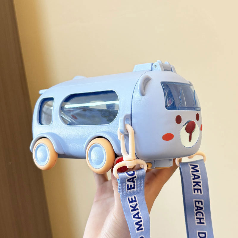 Baby Bus Car Water Cup Outdoor Portable Kids Flip Lid Straw Cup Leakproof Design Cute Cartoon Children’s Cup