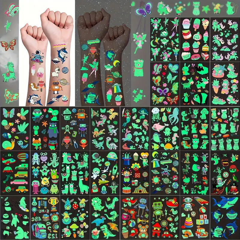 Glow-in-the-Dark Temporary Tattoos For Kids,Cute Animal Stickers
