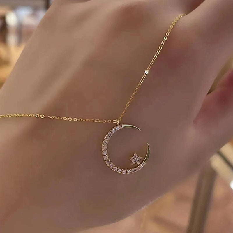 Women's Star Moon Zircon Necklace, Dainty Clavicle Chain Jewelry Gift