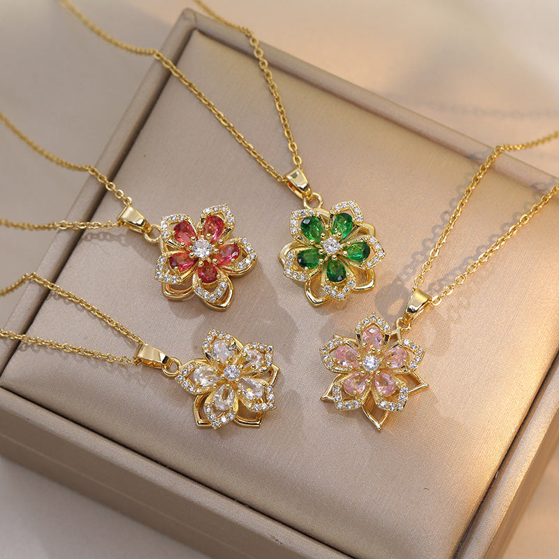 Rotatable Floral Pendant Necklace for Women