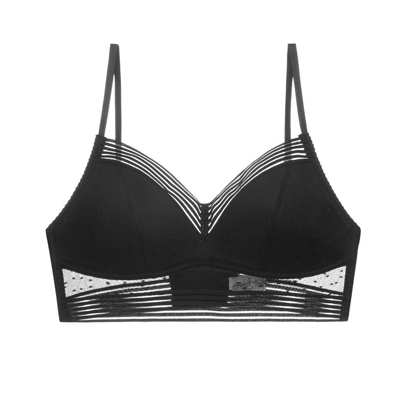 Low-back wireless lift lace polka dot bra