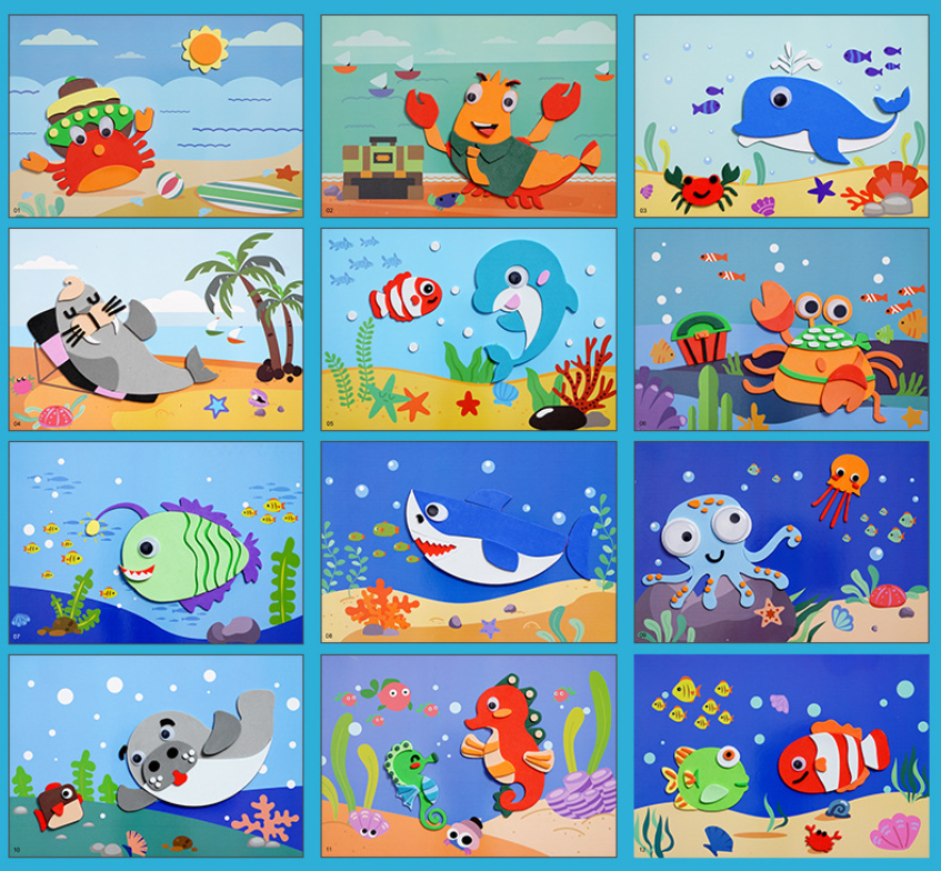 【12PCS】High-quality 3D sticker painting, children's craft materials kit, educational toy