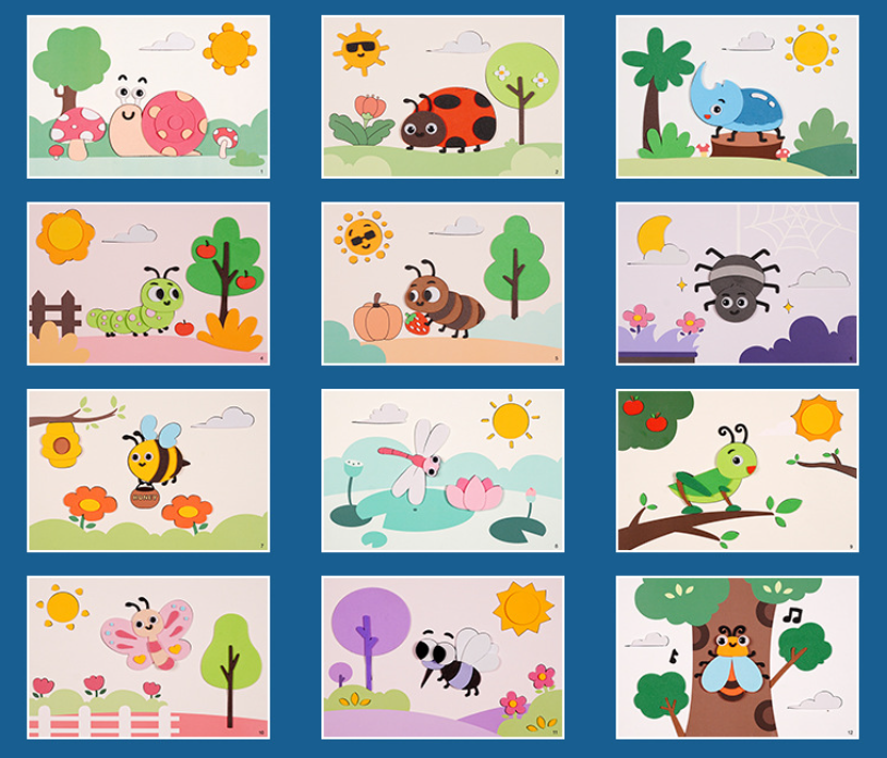 【12PCS】High-quality 3D sticker painting, children's craft materials kit, educational toy