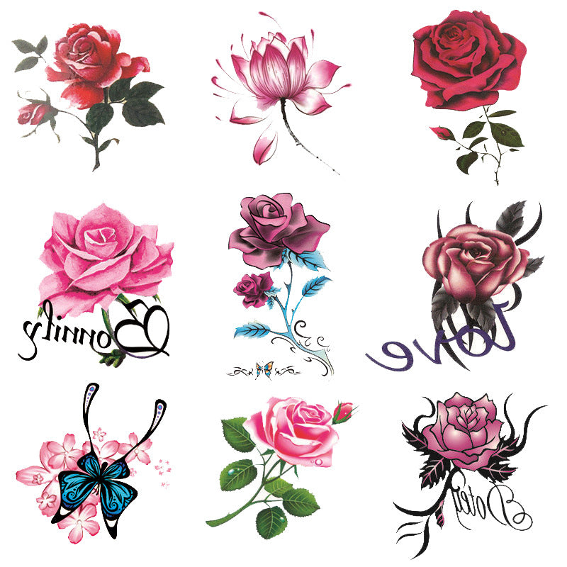 Rose & Flower & Butterfly Tattoo Sticker, Waterproof