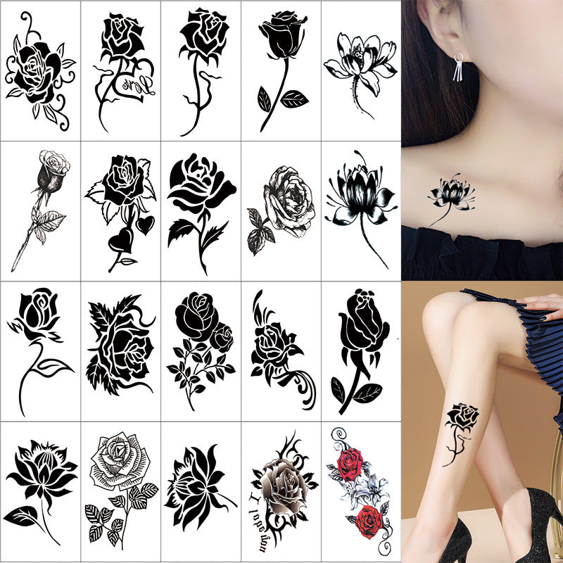 Rose & Flower & Butterfly Tattoo Sticker, Waterproof