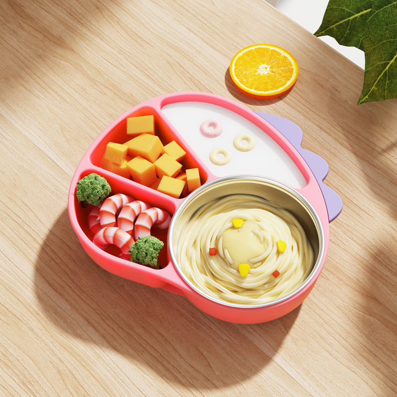 Kids Silicone Divided Cartoon Plate Baby Suction Tableware Non-Slip Feeding Dish