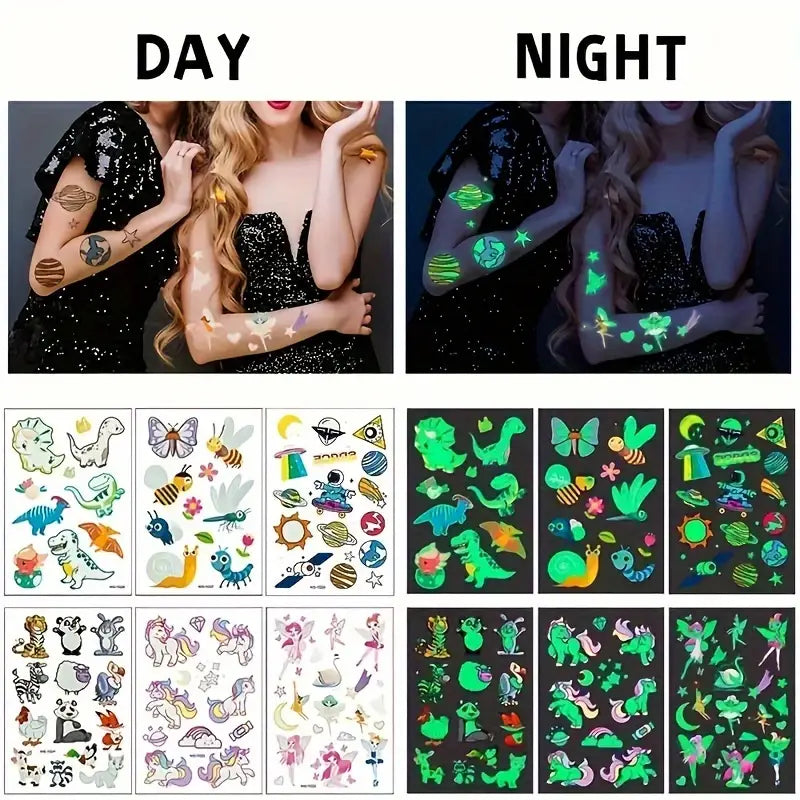 Glow-in-the-Dark Temporary Tattoos For Kids,Cute Animal Stickers