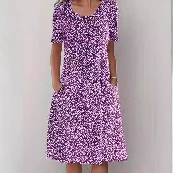 Casual Women Scoop Neck Floral Dress (8 Colors with Pockets)