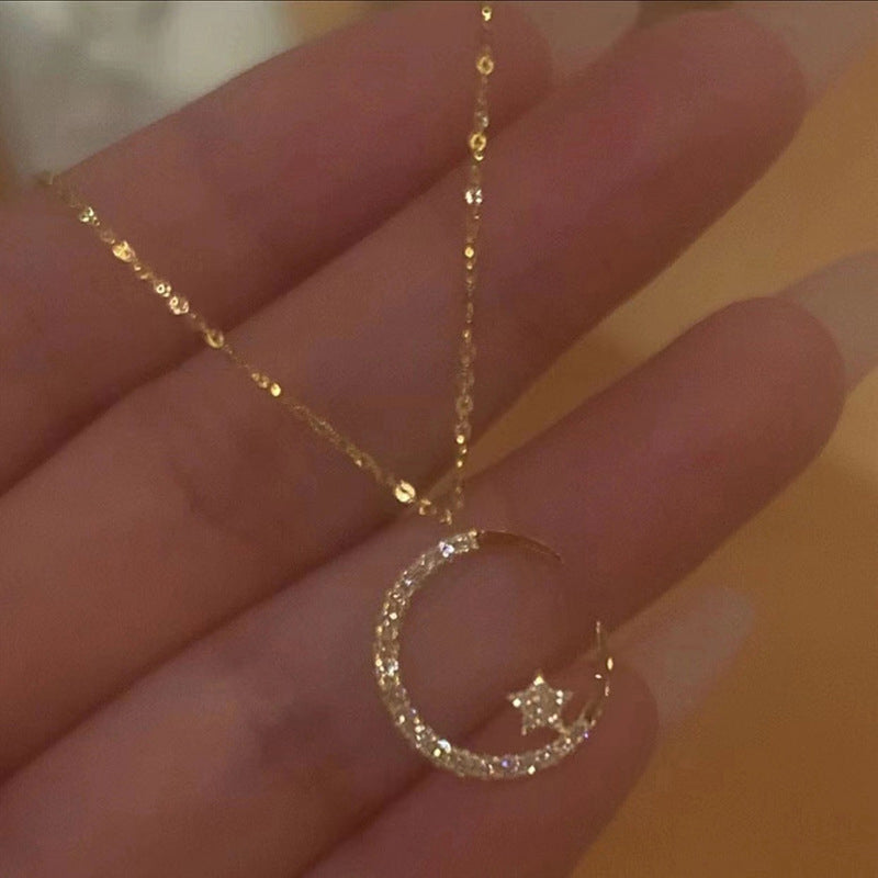 Women's Star Moon Zircon Necklace, Dainty Clavicle Chain Jewelry Gift
