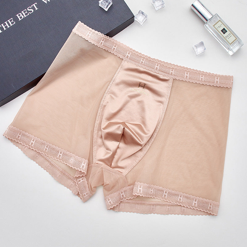 Men's breathable mesh seamless antibacterial boxer briefs