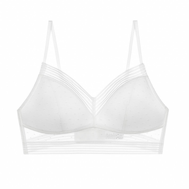 Low-back wireless lift lace polka dot bra