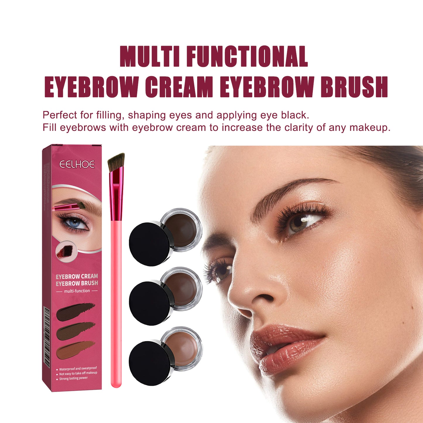Functional eyebrow brush set, portable eyebrow brush and eyebrow cream