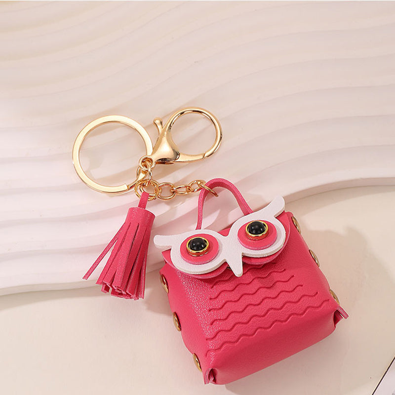 PU Leather Owl Cute Mini Coin Purse Car Keychain Bag Pendant