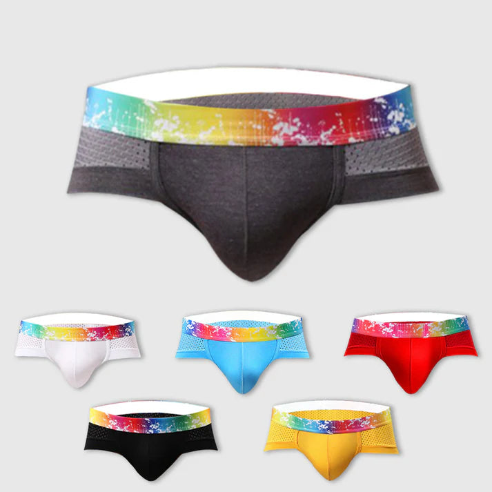 Men's Sexy Low Waist Color Edge Breathable Mesh Briefs