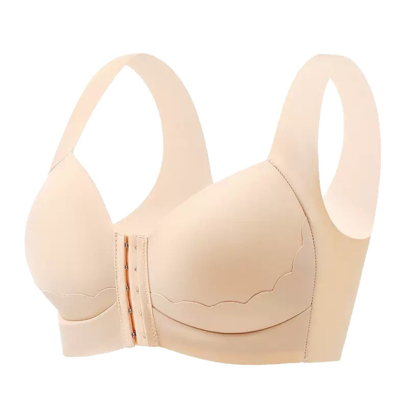 Women’s Wireless Solid Color Front Closure Bra with Shell Pattern Trim