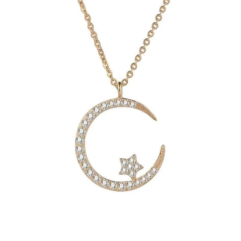 Women's Star Moon Zircon Necklace, Dainty Clavicle Chain Jewelry Gift