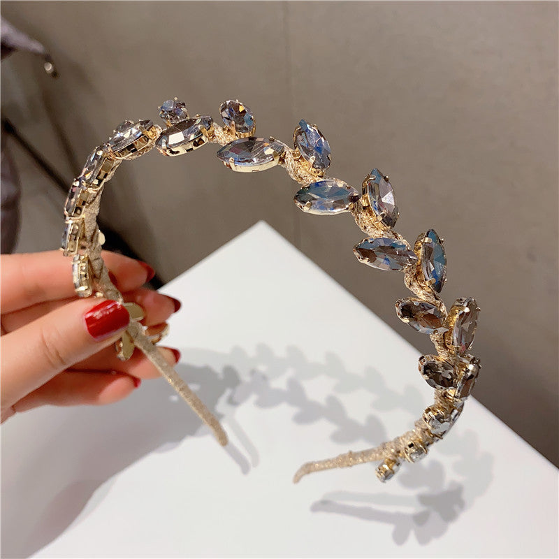 Baroque Luxury Greek Style Metallic Leaf Rhinestone Headband