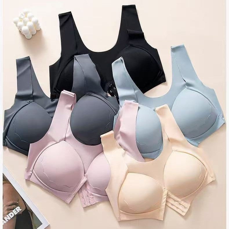 Women’s Wireless Solid Color Front Closure Bra with Shell Pattern Trim
