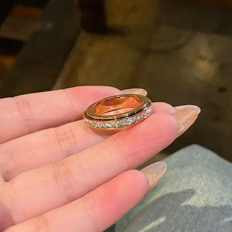 Titanium Steel Spinner Ring – Rotatable with Zirconia, Unisex Stress Relief Ring