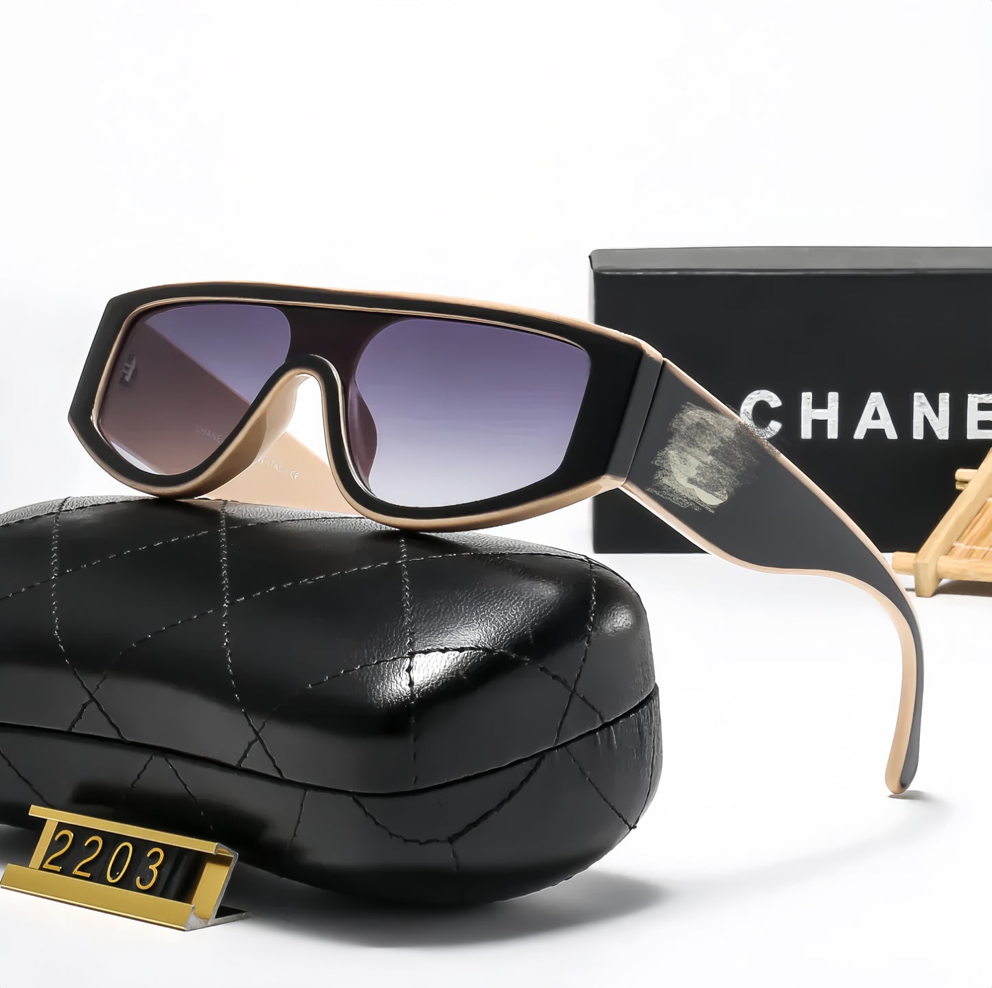 fashion double C letter temple polarized sunglasses