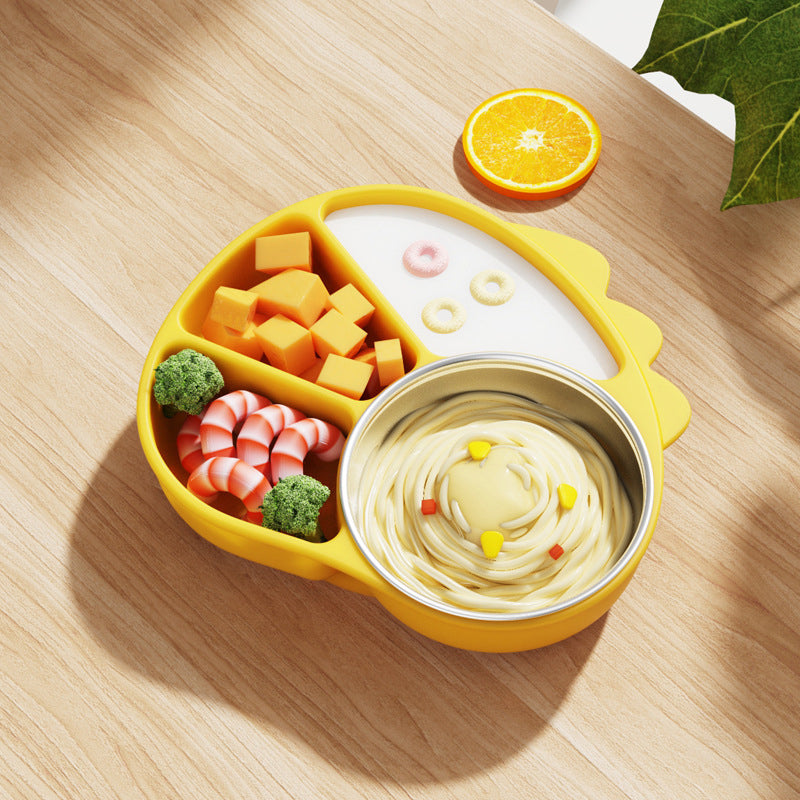 Kids Silicone Divided Cartoon Plate Baby Suction Tableware Non-Slip Feeding Dish