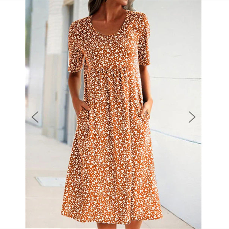 Casual Women Scoop Neck Floral Dress (8 Colors with Pockets)