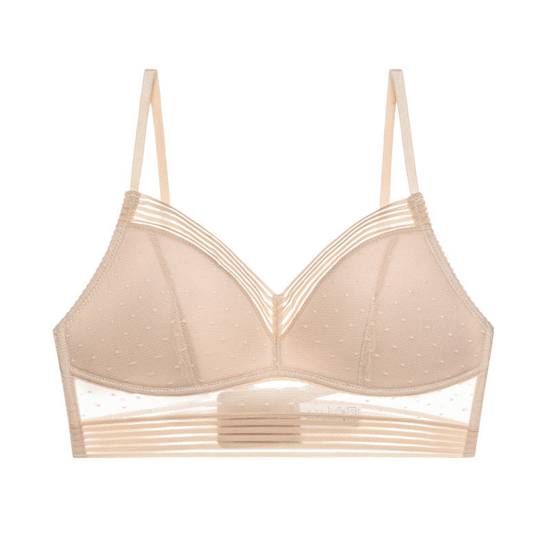 Low-back wireless lift lace polka dot bra