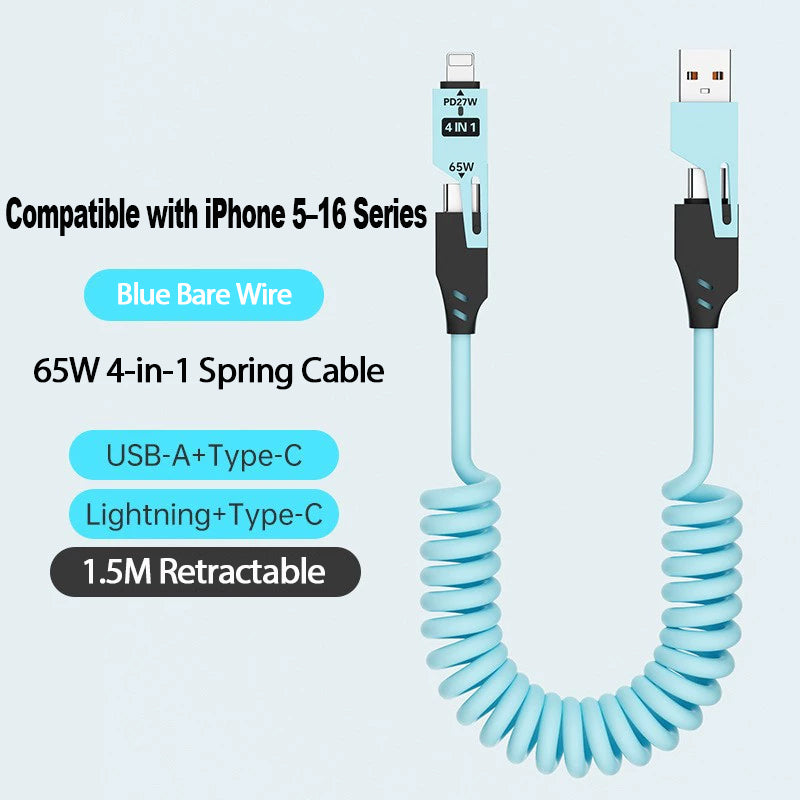 Spring Retractable 4-in-1 Charging Cable