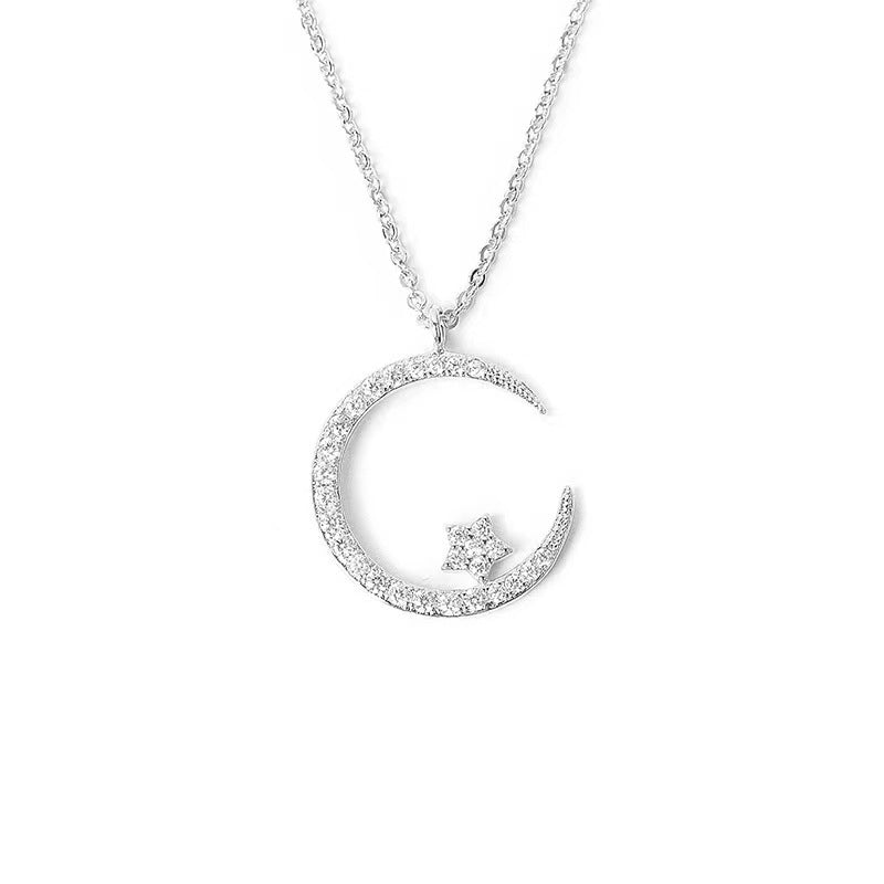 Women's Star Moon Zircon Necklace, Dainty Clavicle Chain Jewelry Gift